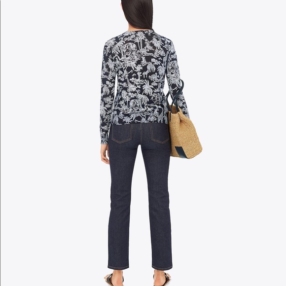 Tory Burch Far and Away Printed Cardigan in Navy - Picture 2 of 2
